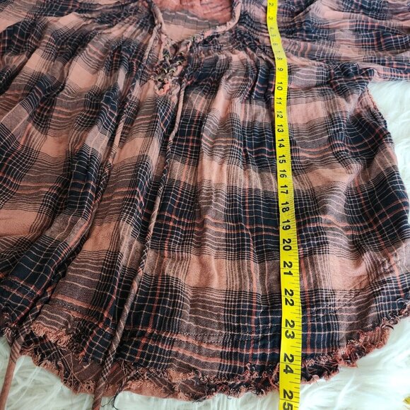 Free People Cloudbreaker Plaid Tunic Oversized Lace Up Pullover Small Balloon‎ - Picture 9 of 14